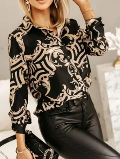 Sale Women's Shirt Blouse Floral Graphic Basic Casual Long Sleeve Shirt Collar Regular Tops Daily Buttons Print Black White Pink Fall Winter Women Spring Tops