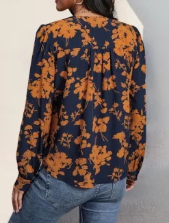 Outlet Women's Shirt Blouse Floral Stylish Casual Long Sleeve Notched Neck Regular Tops Daily Print Summer Spring Fall Women Blouses & Shirts|Spring Tops