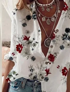 Sale Women's Shirt Blouse Floral Basic Casual Long Sleeve Shirt Collar Regular Tops Daily Buttons Print Fall Winter Women Spring Tops