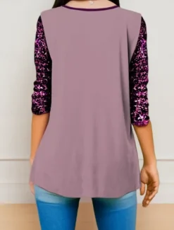 Online Women's Shirt Blouse Floral Casual Long Sleeve Crew Neck Regular Tops Daily Patchwork Print White Purple Spring & Fall Women Spring Tops