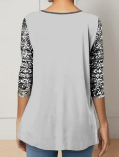 Online Women's Shirt Blouse Floral Casual Long Sleeve Crew Neck Regular Tops Daily Patchwork Print White Purple Spring & Fall Women Spring Tops