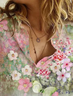 Best Women's Shirt Blouse Floral Stylish Casual Long Sleeve Shirt Collar Regular Tops Daily Buttons Print Purple Green Summer Spring Women Spring Tops