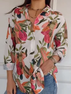 Outlet Women's Shirt Blouse Floral Stylish Casual Long Sleeve Shirt Collar Regular Tops Daily Buttons Print Blue Orange Summer Spring Women Spring Tops