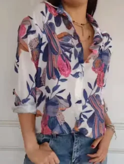 Outlet Women's Shirt Blouse Floral Stylish Casual Long Sleeve Shirt Collar Regular Tops Daily Buttons Print Blue Orange Summer Spring Women Spring Tops