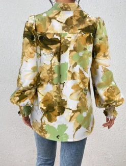 Clearance Women's Shirt Blouse Floral Elegant Ladies Stylish Long Sleeve Puff Sleeve Shirt Collar Regular Tops Work Daily Holiday Buttons Print Purple Green Spring Fall Winter Women Spring Tops
