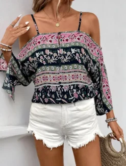 Discount Women's Shirt Blouse Floral Stylish Casual Long Sleeve Strap Regular Tops Daily Print Summer Spring Women Spring Tops