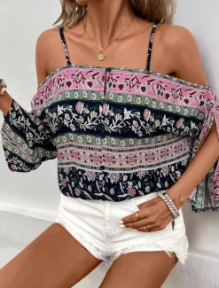 Discount Women's Shirt Blouse Floral Stylish Casual Long Sleeve Strap Regular Tops Daily Print Summer Spring Women Spring Tops