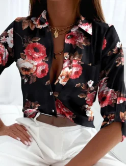 Outlet Women's Shirt Blouse Floral Geometric Stylish Casual Long Sleeve Shirt Collar Regular Tops Daily Buttons Print Black Blue Green Summer Spring Women Spring Tops