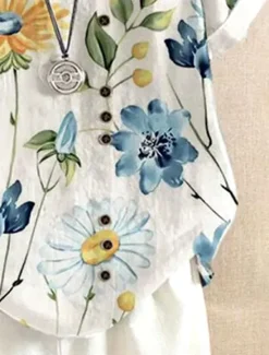New Women's Shirt Blouse Floral Graphic Elegant Daily Short Sleeve Crew Neck Regular Tops Daily Linen Like Print Summer Women Blouses & Shirts