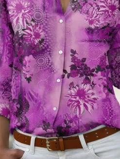 Clearance Women's Shirt Blouse Floral Stylish Casual Long Sleeve Shirt Collar Regular Tops Daily Buttons Print Red Blue Purple Green Summer Spring Women Spring Tops