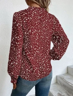 Online Women's Shirt Blouse Floral Stylish Casual Long Sleeve V Neck Regular Tops Daily Print Wine Green Beige Summer Spring Women Spring Tops