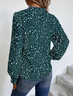 Online Women's Shirt Blouse Floral Stylish Casual Long Sleeve V Neck Regular Tops Daily Print Wine Green Beige Summer Spring Women Spring Tops