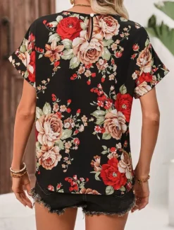 Clearance Women's Shirt Blouse Floral Stylish Casual Short Sleeve Crew Neck Regular Tops Daily Print Summer Spring Women Spring Tops