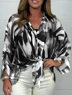 Discount Women's Shirt Blouse Floral Stylish Casual Long Sleeve V Neck Regular Tops Daily Buttons Print Black Red Blue Khaki Spring Fall Women Blouses & Shirts