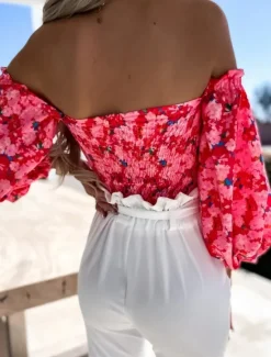 New Women's Shirt Blouse Floral Stylish Casual Long Sleeve Strapless Regular Tops Daily Backless Print Black White Red Purple Summer Spring Women Spring Tops|Blouses & Shirts