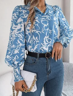 Women's Shirt Blouse Floral Casual Work Stylish Modern Puff Sleeve Long Sleeve White Spring Fall Women Spring Tops