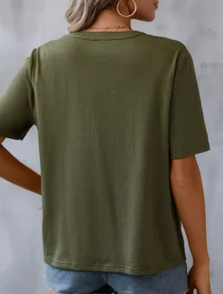 Outlet Women's Shirt Blouse Floral Stylish Casual Short Sleeve Notched Neck Regular Tops Daily Embroidered Army Green Navy Blue Summer Women Spring Tops