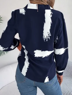 Sale Women's Shirt Blouse Graphic Casual Long Sleeve Shirt Collar Regular Tops Daily Buttons Print Wine Blue Summer Spring Women Blouses & Shirts