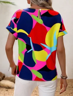 Hot Women's Shirt Blouse Graphic Stylish Casual Short Sleeve Crew Neck Regular Tops Daily Holiday Going out Print Black Yellow Green Khaki Rose Pink Summer Spring Women Spring Tops