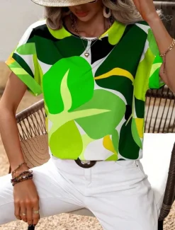Hot Women's Shirt Blouse Graphic Stylish Casual Short Sleeve Crew Neck Regular Tops Daily Holiday Going out Print Black Yellow Green Khaki Rose Pink Summer Spring Women Spring Tops