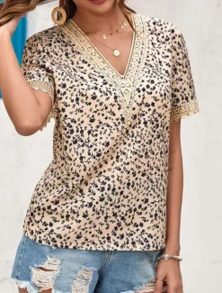 New Women's Shirt Blouse Leopard Stylish Casual Short Sleeve V Neck Regular Tops Daily Print Green Khaki Summer Women Blouses & Shirts|Spring Tops