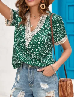 New Women's Shirt Blouse Leopard Stylish Casual Short Sleeve V Neck Regular Tops Daily Print Green Khaki Summer Women Blouses & Shirts|Spring Tops