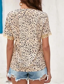 New Women's Shirt Blouse Leopard Stylish Casual Short Sleeve V Neck Regular Tops Daily Print Green Khaki Summer Women Blouses & Shirts|Spring Tops