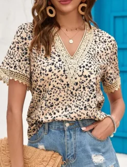New Women's Shirt Blouse Leopard Stylish Casual Short Sleeve V Neck Regular Tops Daily Print Green Khaki Summer Women Blouses & Shirts|Spring Tops