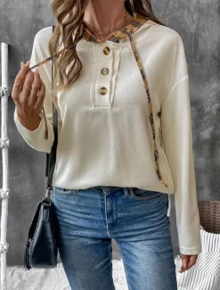 Best Women's Shirt Blouse Plaid Stylish Casual Long Sleeve Hooded Regular Tops Daily Buttons Print Summer Spring Fall Women T-Shirts