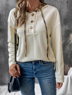 Best Women's Shirt Blouse Plaid Stylish Casual Long Sleeve Hooded Regular Tops Daily Buttons Print Summer Spring Fall Women T-Shirts