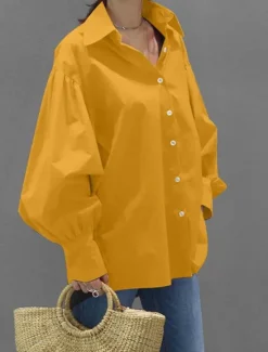 Clearance Women's Shirt Blouse Plain Casual Long Sleeve Lantern Sleeve Shirt Collar Regular Tops Daily Weekend Buttons Black White Yellow Blue Spring Fall Women Blouses & Shirts