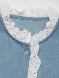 Discount Women's Shirt Blouse Solid Color Stylish Casual Long Sleeve Turtleneck Regular Tops Daily Lace Patchwork Summer Spring Women Lace Tops