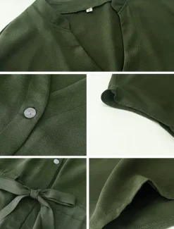 Online Women's Shirt Blouse Solid Color Stylish Casual Short Sleeve Notched Neck Regular Tops Daily Buttons Drawstring Black Wine Blue Green Beige Summer Women T-Shirts