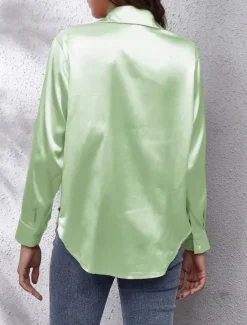 Discount Women's Shirt Blouse Solid Color Business Modern Casual Long Sleeve Shirt Collar Regular Tops Work Formal Wear Buttons Yellow Pink Wine Blue Green Summer Spring Women Blouses & Shirts