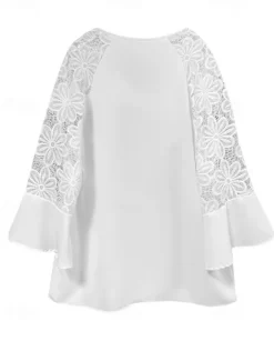 Best Women's Shirt Blouse Solid Color Basic Casual Half Sleeve Crew Neck Regular Tops Wedding Guest Work Daily Lace Summer Spring Women Lace Tops