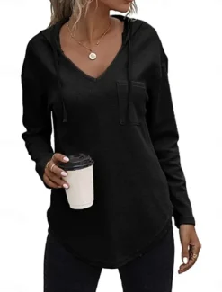 Clearance Women's Shirt Blouse Solid Color Basic Casual Long Sleeve Hooded Regular Tops Daily Black Pink Green Fall Winter Women Hoodies & Sweatshirts