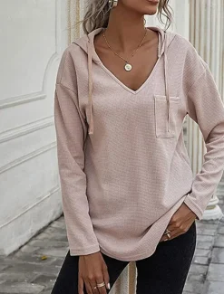 Clearance Women's Shirt Blouse Solid Color Basic Casual Long Sleeve Hooded Regular Tops Daily Black Pink Green Fall Winter Women Hoodies & Sweatshirts