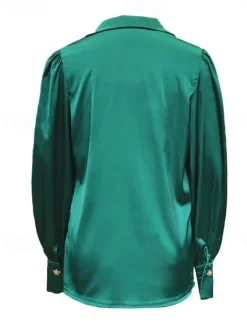 Sale Women's Shirt Blouse Solid Color Elegant Modern Casual Long Sleeve V Neck Shirt Collar Regular Tops Wedding Guest Work Daily Buttons Black Red Green Summer Spring Fall Women Blouses & Shirts