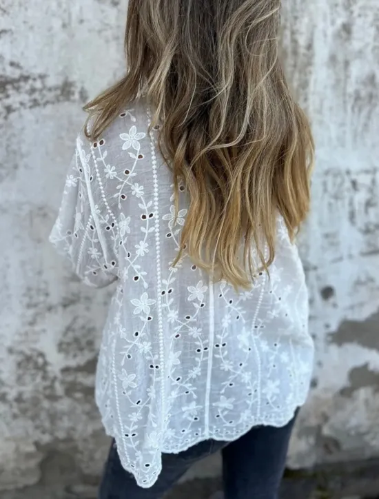 Outlet Women's Shirt Blouse Solid Color Stylish Casual Long Sleeve Shirt Collar Regular Tops Daily Buttons Eyelet White Beige Summer Spring Women Lace Tops