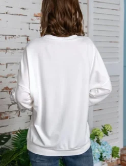 New Women's Shirt Blouse Solid Color Basic Casual Long Sleeve Crew Neck Regular Tops Daily Sequins Patchwork Bow White Beige Fall Winter Women Blouses & Shirts