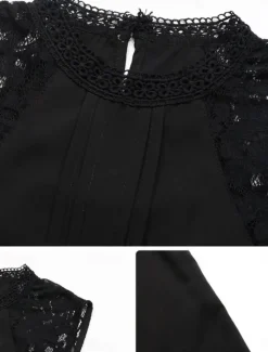 Sale Women's Shirt Blouse Solid Color Basic Casual Long Sleeve Turtleneck Regular Tops Daily Lace Patchwork Summer Spring Women Lace Tops