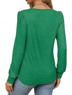 Hot Women's Shirt Blouse Solid Color Basic Casual Long Sleeve Crew Neck Regular Tops Daily Ruched Black White Pink Wine Blue Summer Spring Women Blouses & Shirts