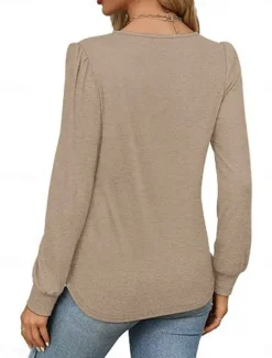 Hot Women's Shirt Blouse Solid Color Basic Casual Long Sleeve Crew Neck Regular Tops Daily Ruched Black White Pink Wine Blue Summer Spring Women Blouses & Shirts