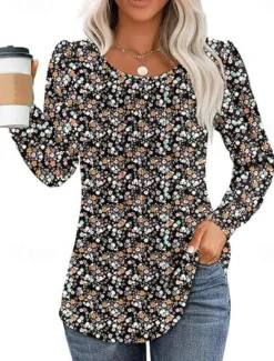 Hot Women's Shirt Blouse Solid Color Basic Casual Long Sleeve Crew Neck Regular Tops Daily Ruched Black White Pink Wine Blue Summer Spring Women Blouses & Shirts