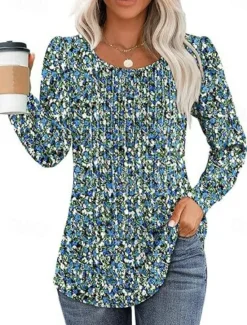 Hot Women's Shirt Blouse Solid Color Basic Casual Long Sleeve Crew Neck Regular Tops Daily Ruched Black White Pink Wine Blue Summer Spring Women Blouses & Shirts