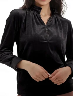 Outlet Women's Shirt Blouse Solid Color Casual Long Sleeve V Neck Regular Tops Daily Buttons Black Wine Orange Fall Winter Women Blouses & Shirts