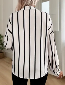 New Women's Shirt Blouse Striped Casual Long Sleeve Shirt Collar Regular Tops Daily Buttons Print Fall Winter Women Blouses & Shirts