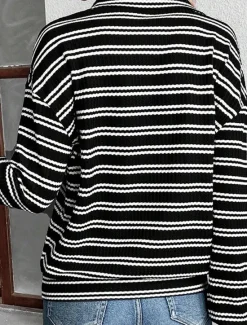 Best Women's Shirt Blouse Striped Casual Long Sleeve Shirt Collar Regular Tops Daily Zipper Print Fall Winter Women Hoodies & Sweatshirts