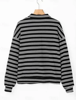 Best Women's Shirt Blouse Striped Casual Long Sleeve Shirt Collar Regular Tops Daily Zipper Print Fall Winter Women Hoodies & Sweatshirts