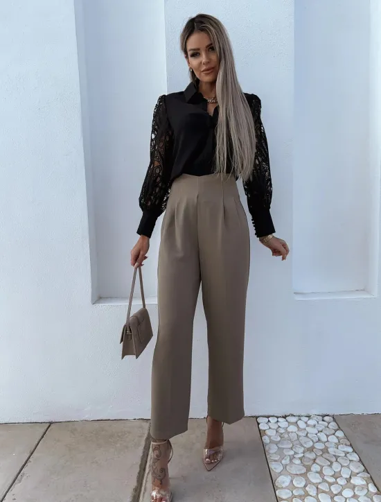 Best Women's Shirt Blouse White Eyelet Tops Black White Plain Lace Button Long Sleeve Daily Weekend Streetwear Casual Shirt Collar Regular S Women Blouses & Shirts